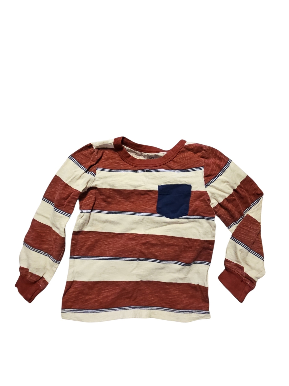 Kids Long Sleeve Striped Pocket Tee - Burgandy & White Blue Carters Size 3t